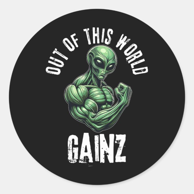 Funny Alien Weightlifting Workout Gym Training  Classic Round Sticker (Front)