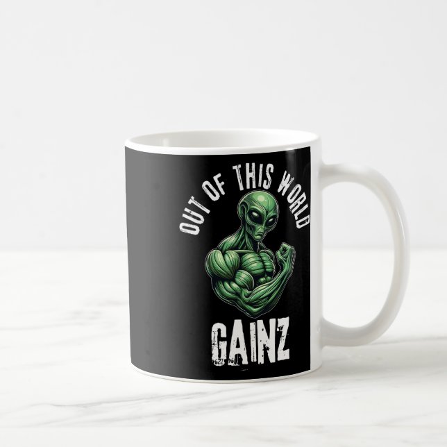 Funny Alien Weightlifting Workout Gym Training  Coffee Mug (Right)