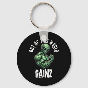 Funny Alien Weightlifting Workout Gym Training Key Ring