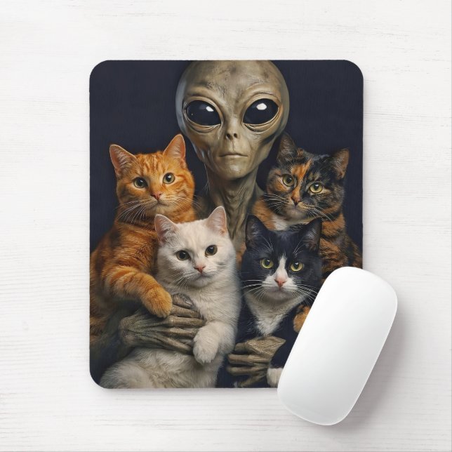 Funny Alien with Cats Renaissance Art Mouse Pad (With Mouse)