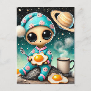 Funny Alien With Fried Eggs in Space Postcard