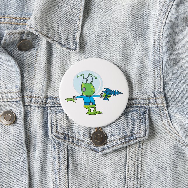 Funny Alien with Ray Gun Sci-Fi Space Invader  7.5 Cm Round Badge (Creator Uploaded)