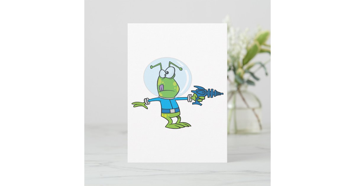 Padding For First Ray Funny Alien with Ray Gun Sci-Fi Space Invader Invitation | Zazzle