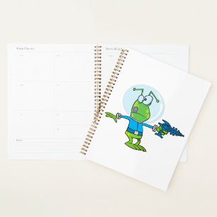 Funny Alien with Ray Gun Sci-Fi Space Invader  Planner