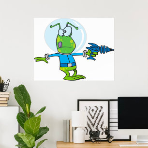 Funny Alien with Ray Gun Sci-Fi Space Invader  Poster