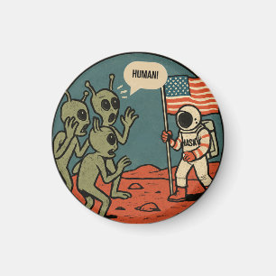 Funny Aliens and Astronaut in Space Magnet