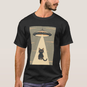 Funny Aliens UFO Spaceship Kidnapping Cats With Li T-Shirt