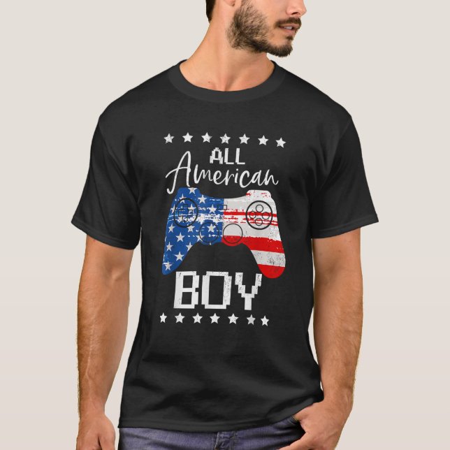 Funny All American Boys 4th July Son Video Game US T-Shirt (Front)