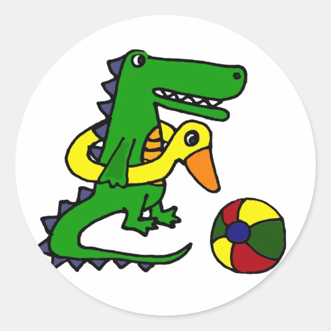 Funny Alligator at the beach Cartoon Classic Round Sticker (Front)