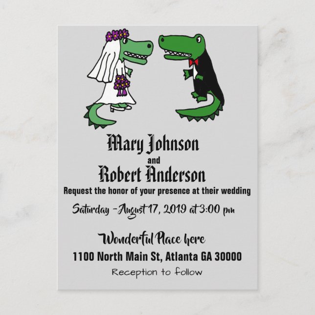 Funny Alligator Bride and Groom Wedding Invitation (Front)