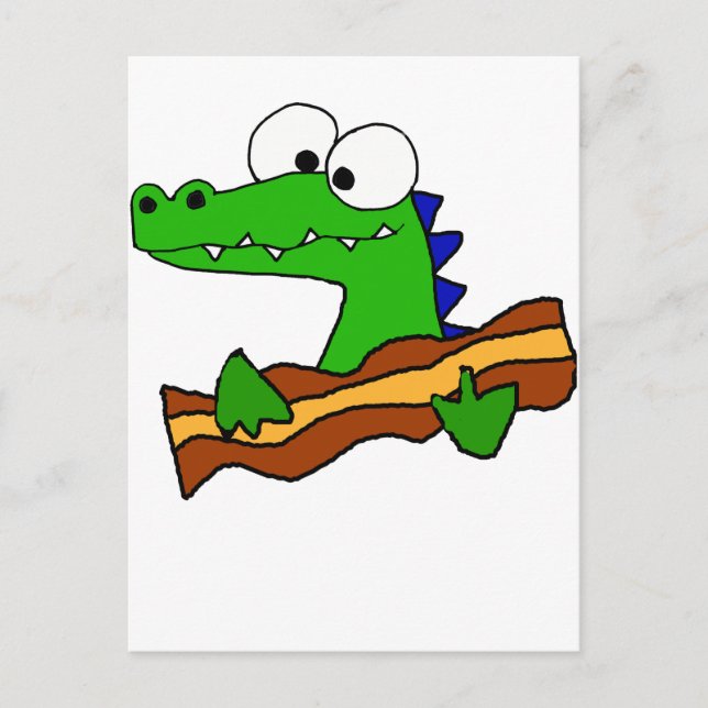 Funny Alligator Eating Bacon Artwork Postcard (Front)