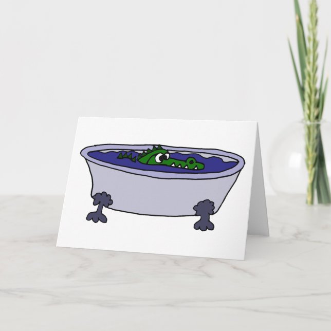 Funny Alligator in a Bathtub Cartoon Card (Front)