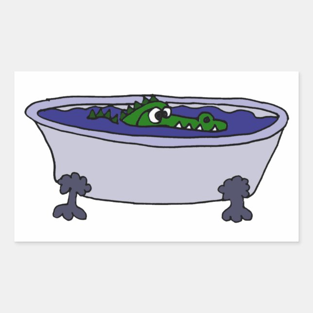 Funny Alligator in a Bathtub Cartoon Rectangular Sticker (Front)