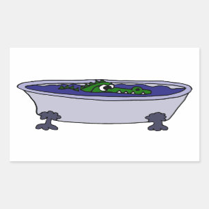 Funny Alligator in a Bathtub Cartoon Rectangular Sticker