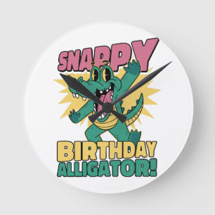 Funny Alligator Lover and Birthday Crocodile Gator Round Clock