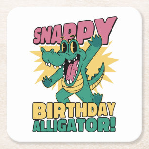 Funny Alligator Lover and Birthday Crocodile Gator Square Paper Coaster