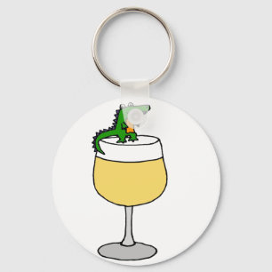 Funny Alligator on Wine Glass Key Ring
