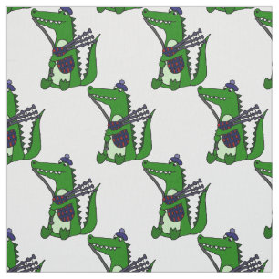 Funny Alligator Playing Bagpipes Art Fabric