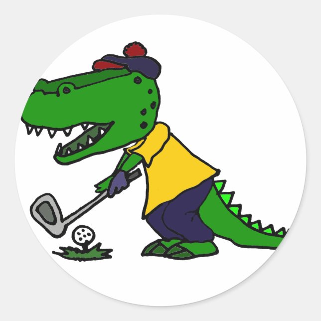 Funny Alligator Playing Golf Classic Round Sticker (Front)