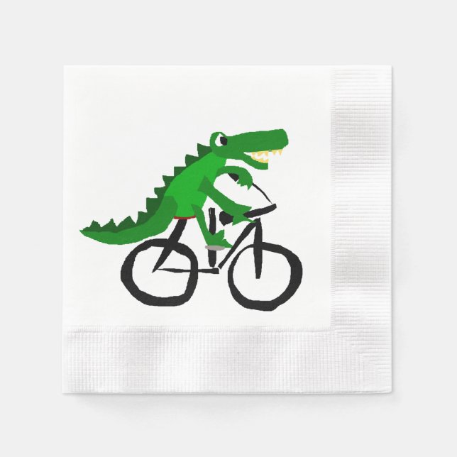 Funny Alligator Riding Bicycle Napkin (Front)