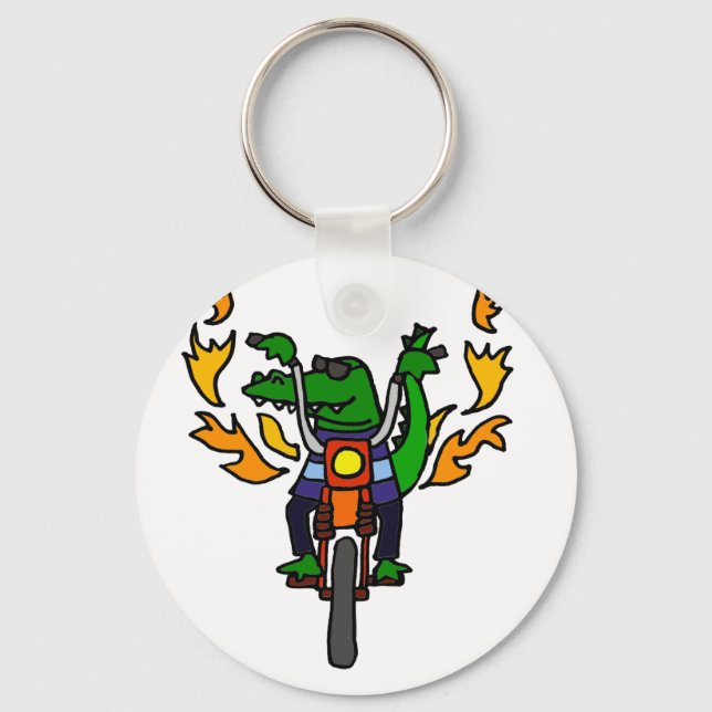 Funny Alligator Riding Motorcycle Key Ring (Front)