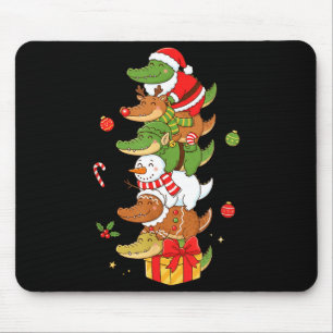 Funny Alligator Santa Elf Snowman Christmas Womens Mouse Pad