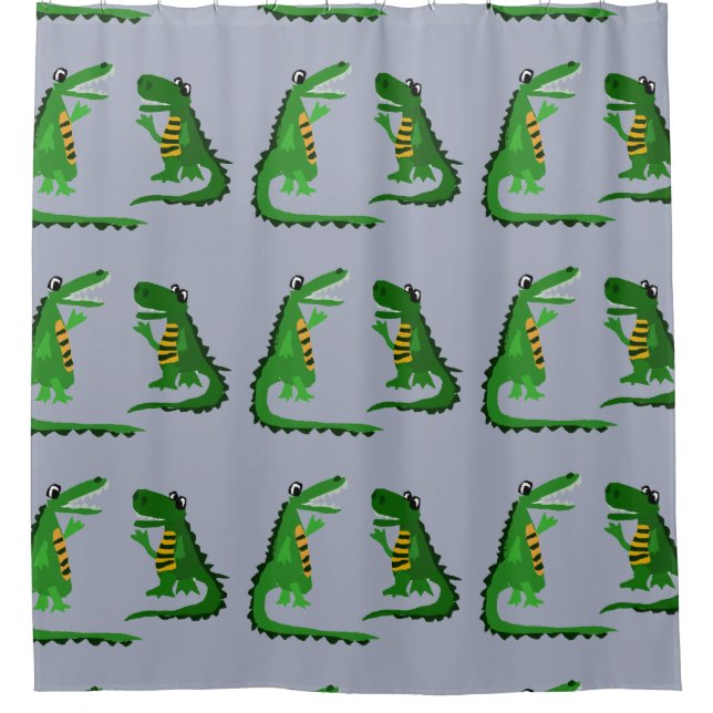 Funny Alligator Talking to Crocodile Art Shower Curtain (Front)