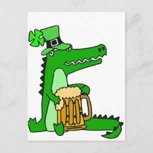 Funny Alligator with Beer St. Patrick's Day Art Postcard