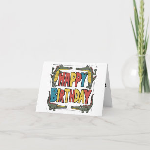 Funny Alligators and Colourful Block Text Birthday Card