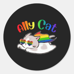 Funny Ally Cat Purride Lgbtq Gay Pride Month Women Classic Round Sticker