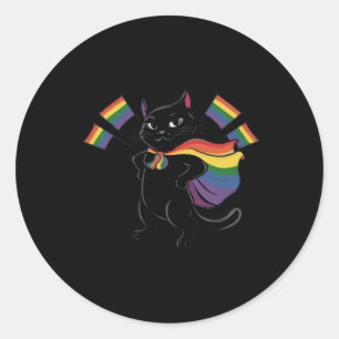 Funny Ally Cat Rainbow Flag Gay Pride Month Lgbtq Classic Round Sticker