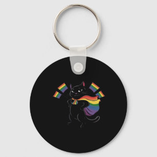 Funny Ally Cat Rainbow Flag Gay Pride Month Lgbtq  Key Ring