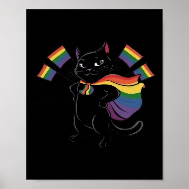 Funny Ally Cat Rainbow Flag Gay Pride Month Lgbtq  Poster (Front)