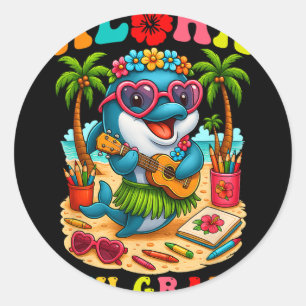 Funny Aloha 5th Grade Dolphin First Day Of School Classic Round Sticker
