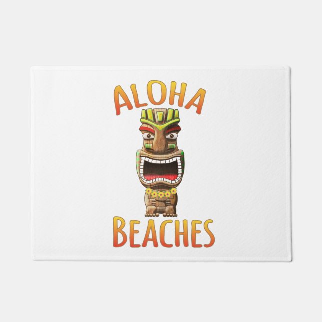 Funny Aloha Beaches Hawaiian Tiki Doormat (Front)