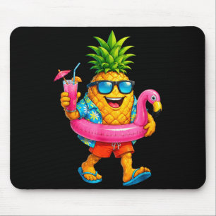 Funny aloha hawaiian pineapple pink flamingo float mouse pad