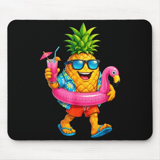 Funny aloha hawaiian pineapple pink flamingo float mouse pad (Front)