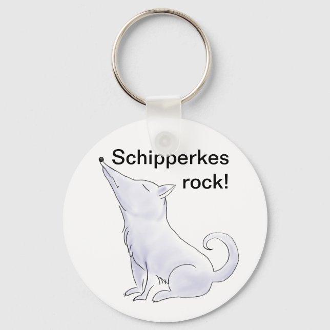 Funny Aloof Schipperke Dog Cartoon Key Ring (Front)