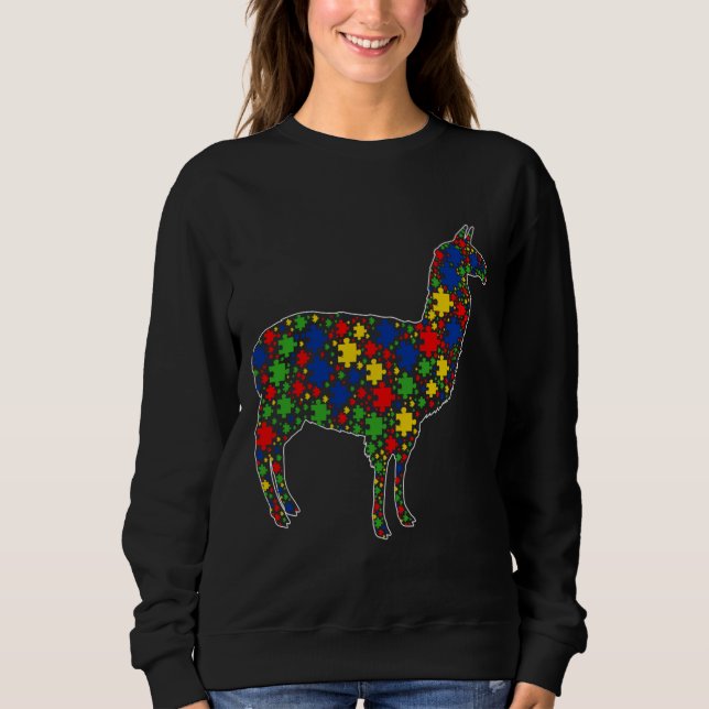 Funny Alpaca Animals Puzzle Pieces Autism Awarenes Sweatshirt (Front)
