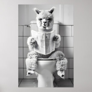 Funny Alpaca Bathroom Print Toilet Newspaper Art
