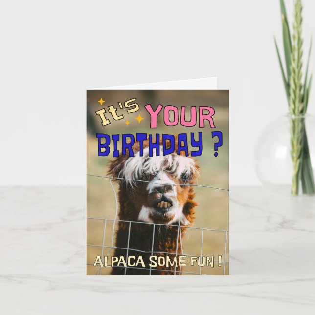 Funny Alpaca Birthday Card – Animal Pun Humor (Front)