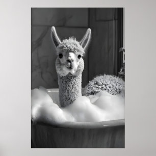 Funny Alpaca Bubble Bath Art, Bathroom Print