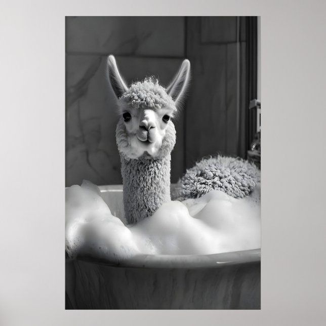 Funny Alpaca Bubble Bath Art, Bathroom Print (Front)