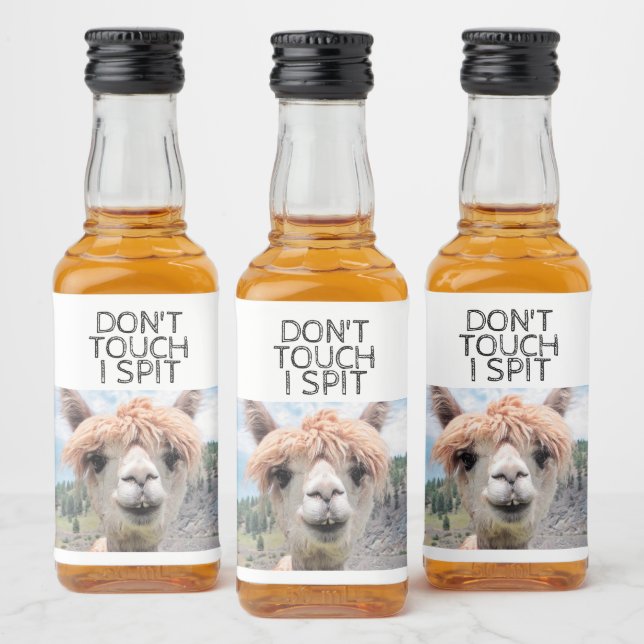 Funny Alpaca Llama Don't Touch I Spit Liquor Bottle Label (Bottles)