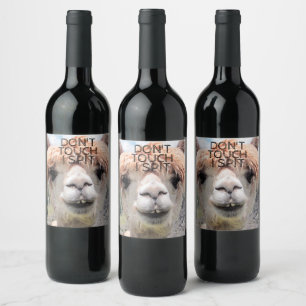 Funny Alpaca Llama Don't Touch I Spit Wine Label