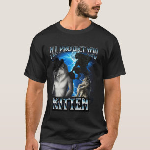 Funny Alpha Wolf Meme I'll Protect You Kitten Boot T-Shirt