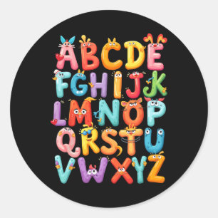 Funny Alphabet A-z Abc Kids Back To School Pre K T Classic Round Sticker