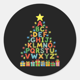 Funny Alphabet Christmas Tree Graphic Abc A-z Teac Classic Round Sticker