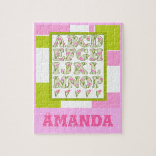 Funny alphabet, flower alphabet, alphabet jigsaw puzzle