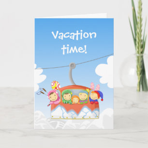 Funny alpine lift with sportmen greeting card